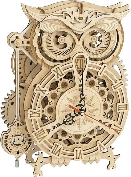 Robotime Puzzle 3D Hibou Horloge Pendule Mécanique Artisanat en Bois