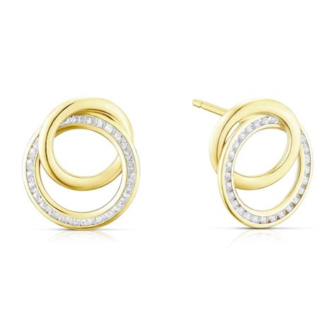 9ct Yellow Gold Cubic Zirconia Double Circle Earrings Ernest Jones