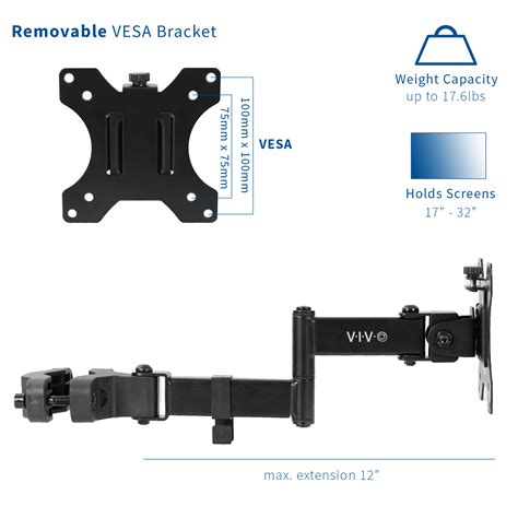 Vivo Steel Universal Pole Mount Monitor Arm Vesa Plate Fits To