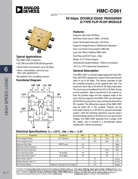 Hmc C061 Analog Devices Module Hoja De Datos Ficha Técnica