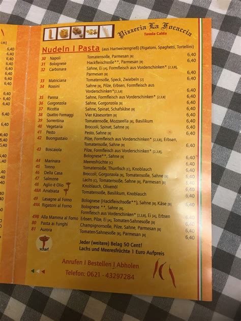 Menu At La Focaccia Pizzeria Mannheim