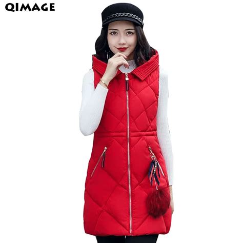 Qimage Women Winter Vests 2017 New Slim Long Vest Cotton Padded Jacket