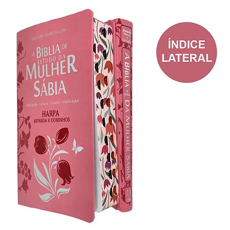 Bíblia de Estudo da Mulher Sábia Tulipa Rosa Harpa Gospel