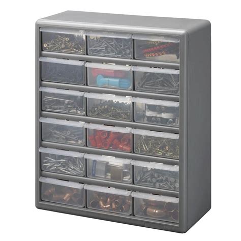 Stack-On 18-Compartment Gray Storage Cabinet for Small Parts Organizer ...