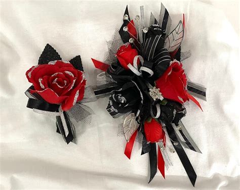 Red And Black Wrist Corsage For Prom Red And Black Corsage And