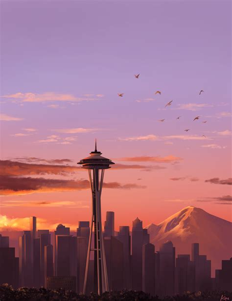 I painted a Seattle sunset : r/Seattle