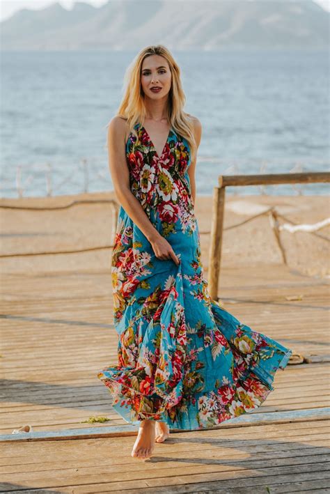 Türkiscotton Maxi Kleid Florales Kleid Boho Lange Ärmelloses Etsy De