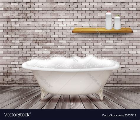 Luxury Vintage Bathtub With Soap Foam In Bathroom Vector Image