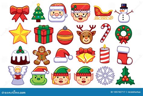 Set of Christmas Emojis Isolated on White Background Stock Illustration ...