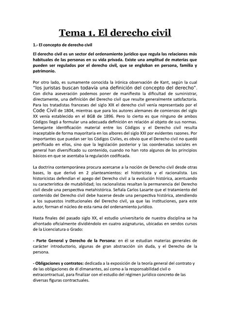 Tema 1 El Derecho Civil Tema 1 El Derecho Civil 1 El Concepto De