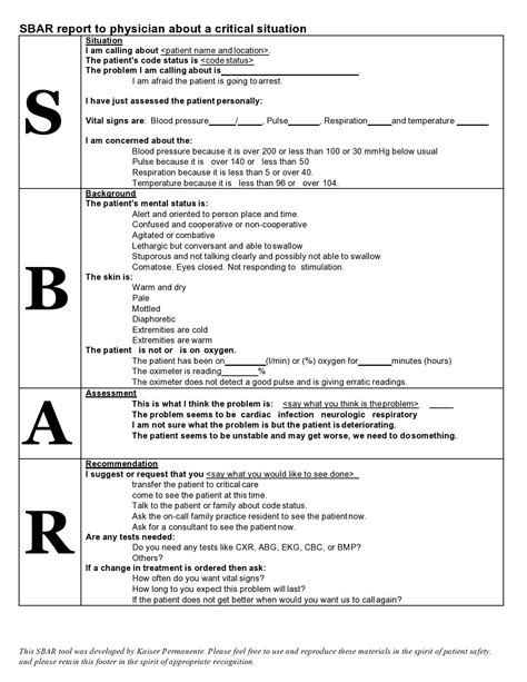 Printable Pdf Sbar Template