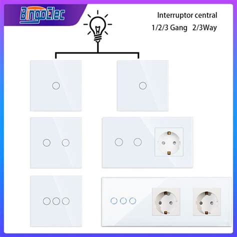 Bingoelec 1 2 3 Gang 2 3Way Wall Touch Switch With Socket EU Power