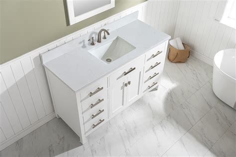 Modern 54" Single Sink Vanity with 1" Thick White Quartz Countertop in ...