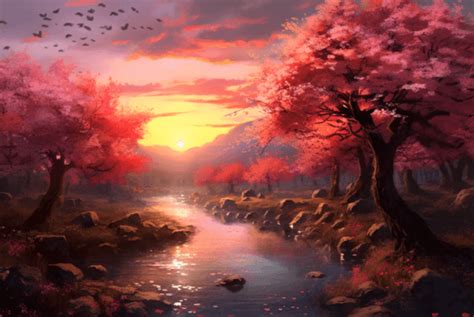 Sakura Background In Sunset Graphic By Imagify Design Creative Fabrica