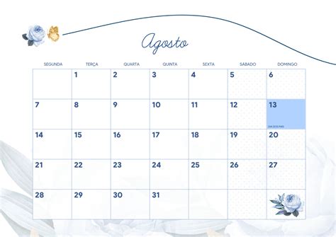 Calendario 2023 Rosas Azuis Agosto Fazendo A Nossa Festa