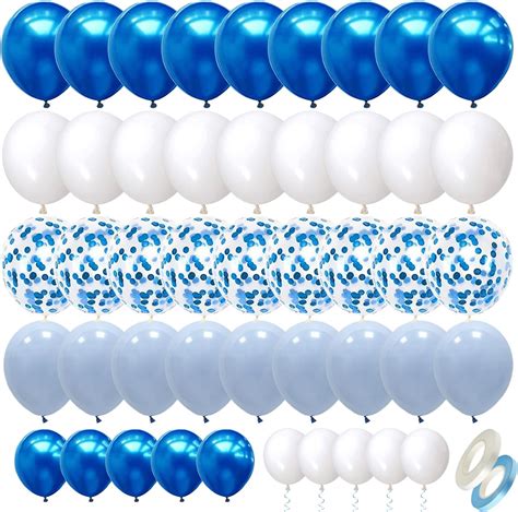 70 Stuks Blauwe Ballonnen Metallic Blauw Confetti Ballonnen Wit Helium