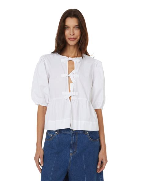 Ganni Organic Cotton Poplin Peplum Blouse In White Lyst UK