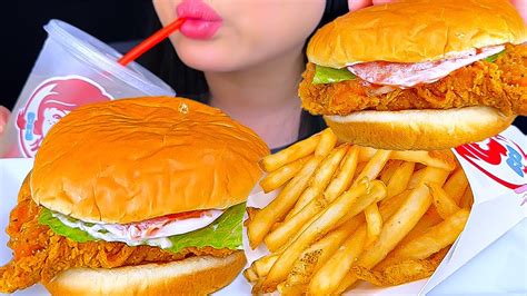 Asmr Wendys Spicy Crispy Chicken Sandwich And Fries Eating Sounds