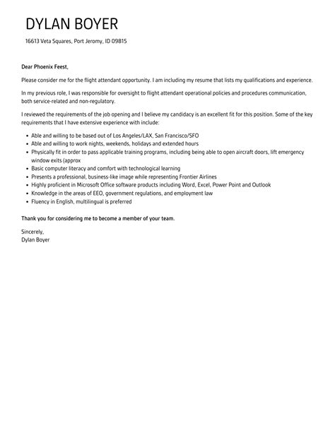 Flight Attendant Cover Letter Velvet Jobs