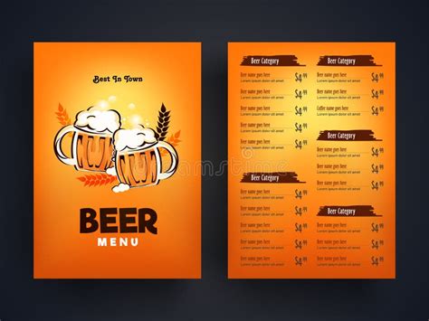 Beer pub menu card design. stock illustration. Illustration of alcohol - 117213041