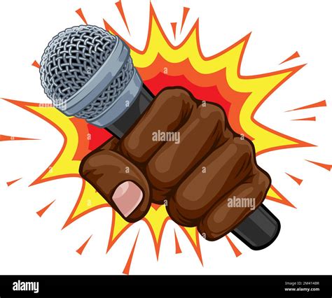 Microphone Fist Hand Explosion Pop Art Cartoon Stock Vector Image Art