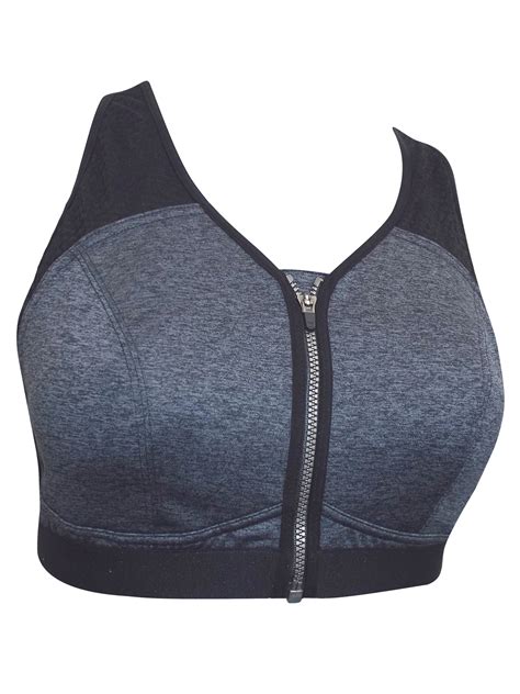 Fandf Fandf Active Grey Zip Front Medium Impact Sports Bra Size 32 To 36 B C D Dd