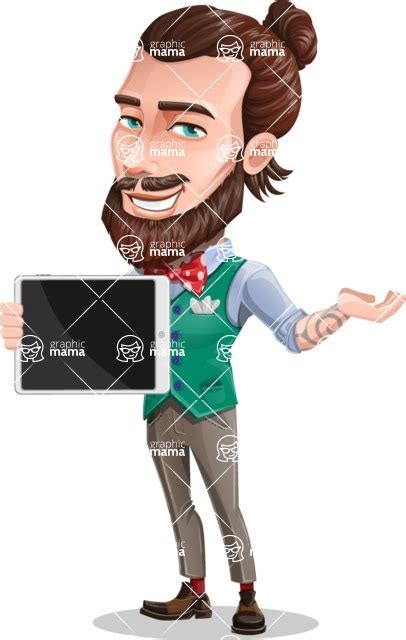 Guy With Man Bun Cartoon Vector Character Tablet 1 Graphicmama