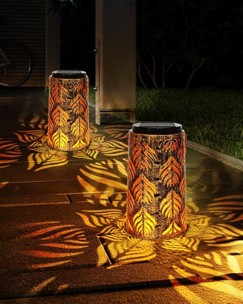 Solar Lanterns Outdoor Hanging Lantern Lights 2 Pack Palm Leaves