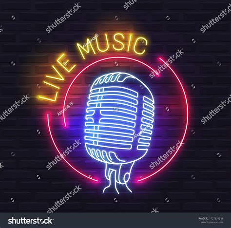 Round Live Music Neon Sign Microphone Stock Vector Royalty Free