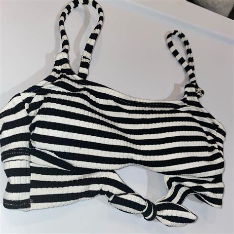 Xhilaration Black And White Striped Bikini Top Depop