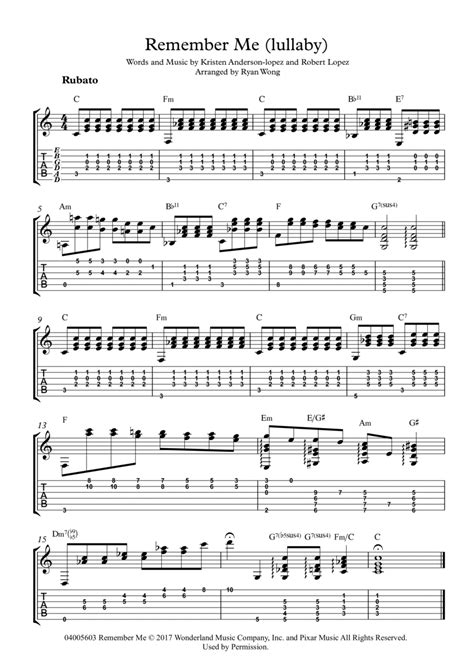 Remember Me Lullaby Arr Ryan Wong By Robert Lopez Sheet Music For