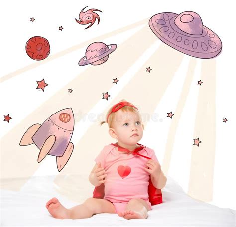 Baby in superhero costume stock photo. Image of planets - 125623830