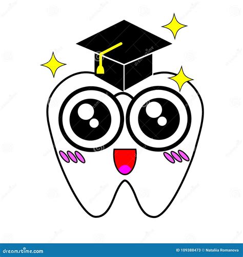 White Tooth With A Cap Of The Graduate Stock Vector Illustration Of