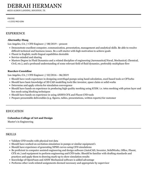 Cfd Engineer Resume Samples Velvet Jobs