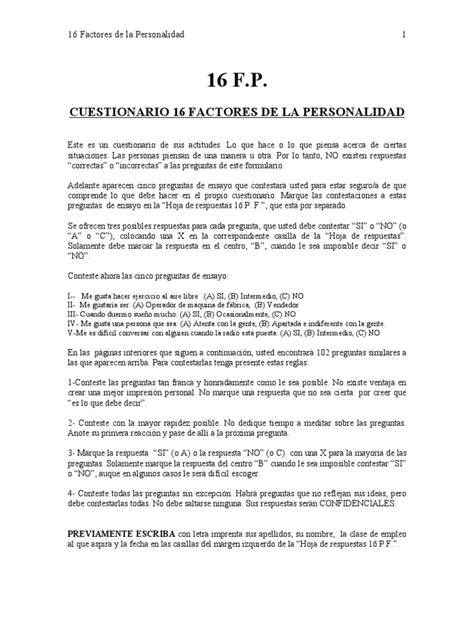 Pdf Cuestionariodel 16factoresdelapersonalidad Dokumentips