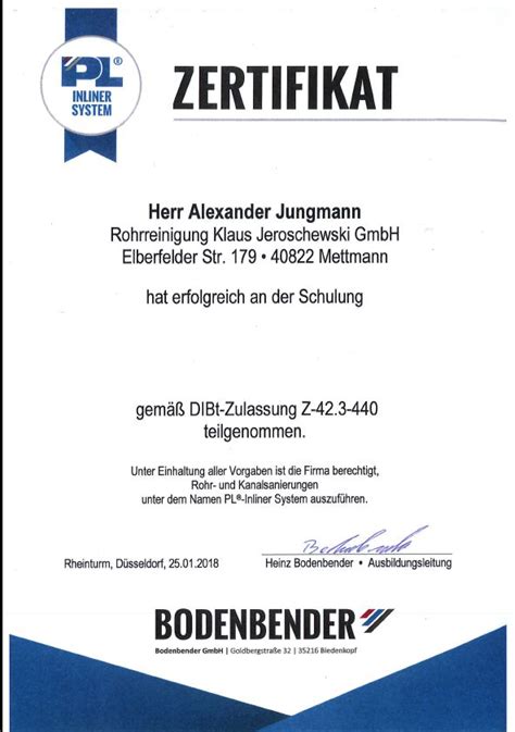 Zertifikate Und Qualifizierungen Rohrreinigung Klaus Jeroschewski Gmbh