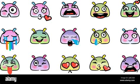 Various Cartoon Emoticons Set With Snails Or Slugs Doodle Faces Eyes