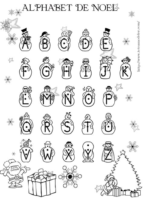 Alphabet de Noël à colorier drôles de petits bonhommes de neige