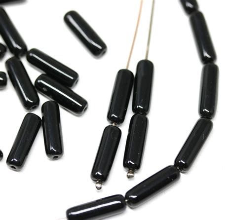 30pc Jet Black Stick Czech Glass Beads Long Tube Beads 14x4mm Etsy