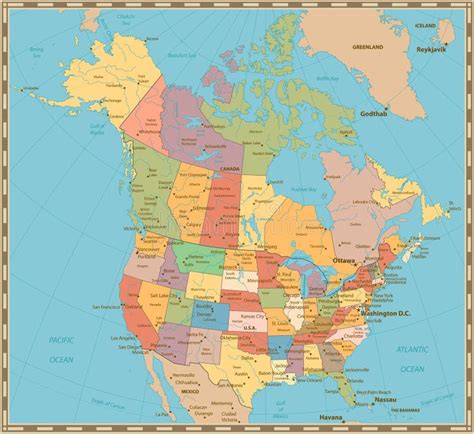 Usa And Canada Large Detailed Political Map Stock Vector Illustration