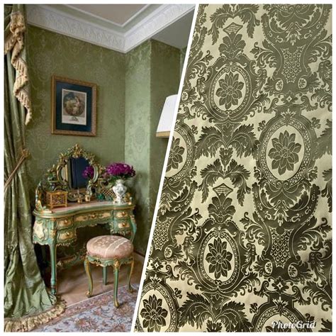 SALE! Designer Brocade Satin Fabric- Antique Olive Green - Upholstery ...