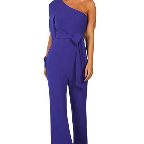 Hualong Sexy One Shoulder Wide Leg Peplum Jumpsuit Online Store For