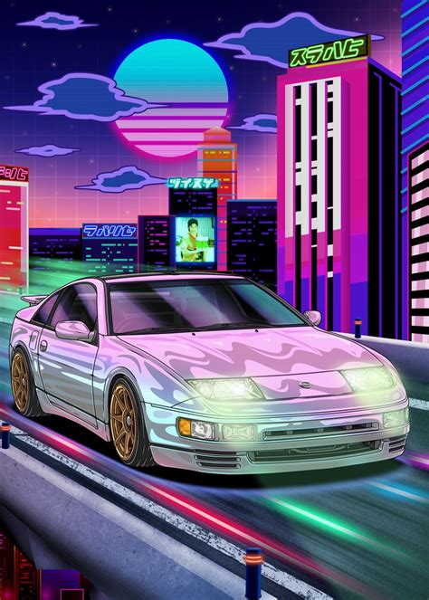 Synthwave Nissan 300ZX Poster Picture Metal Print Paint By Navin