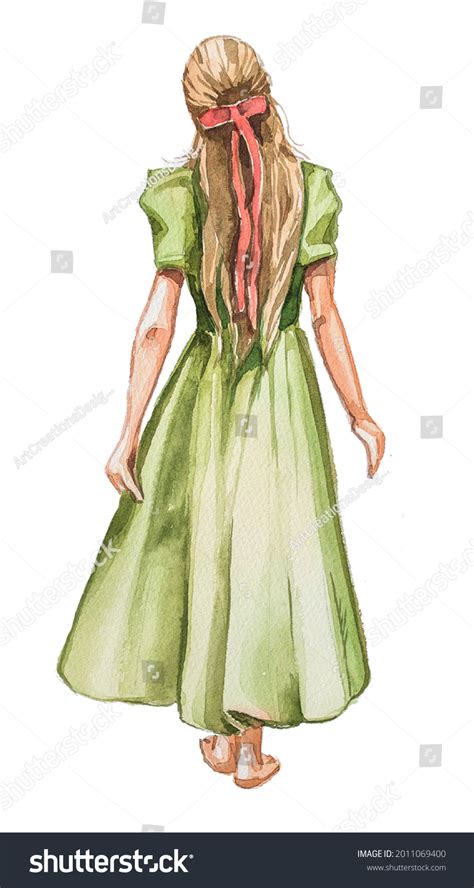 Watercolor Fashion Illustration Girl Green Dress Stock Illustration ...