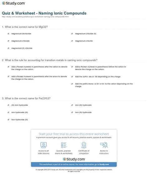 Naming Ionic Compounds Chem Worksheet 8 2 Answer Key