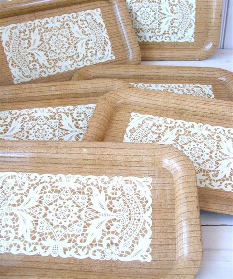 Set of 6 Metal TV Lap Trays Lace on Wood Design | Etsy | Wood design, Lap tray, Wood