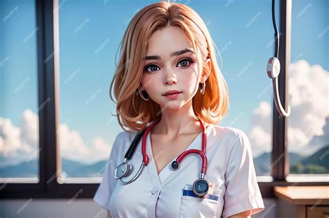 Premium Ai Image A Woman With A Stethoscope On Her Neck Stands In Front Of A Window