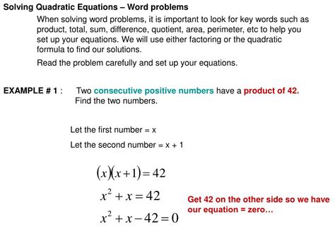 Ppt Solving Quadratic Equations Word Problems Powerpoint