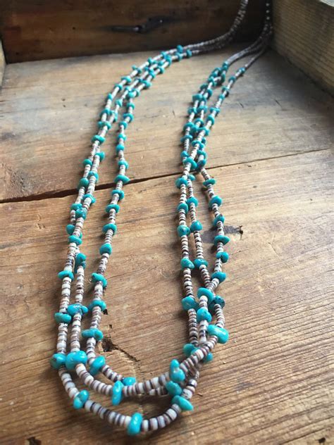 Vintage Three Strand Natural Turquoise Olive Shell Heishi Santo