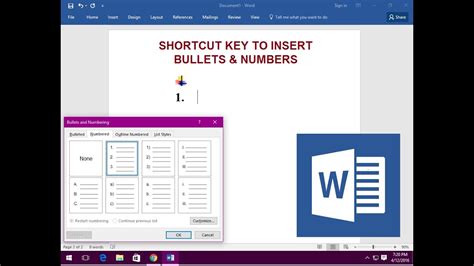 Shortcut Key To Insert Numbers And Bullets In Ms Word Youtube